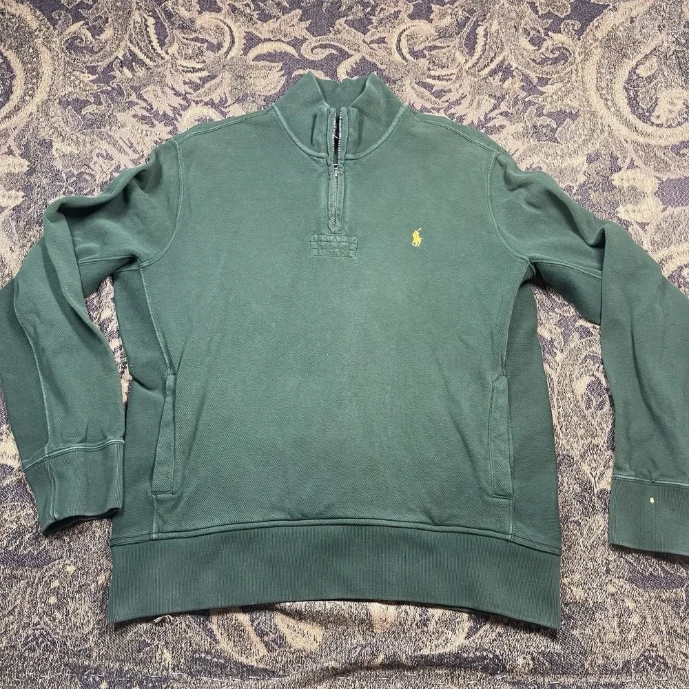 Vtg Polo Ralph Lauren 1/4 Zip Thick Knit Green Sweater Mens Size XL